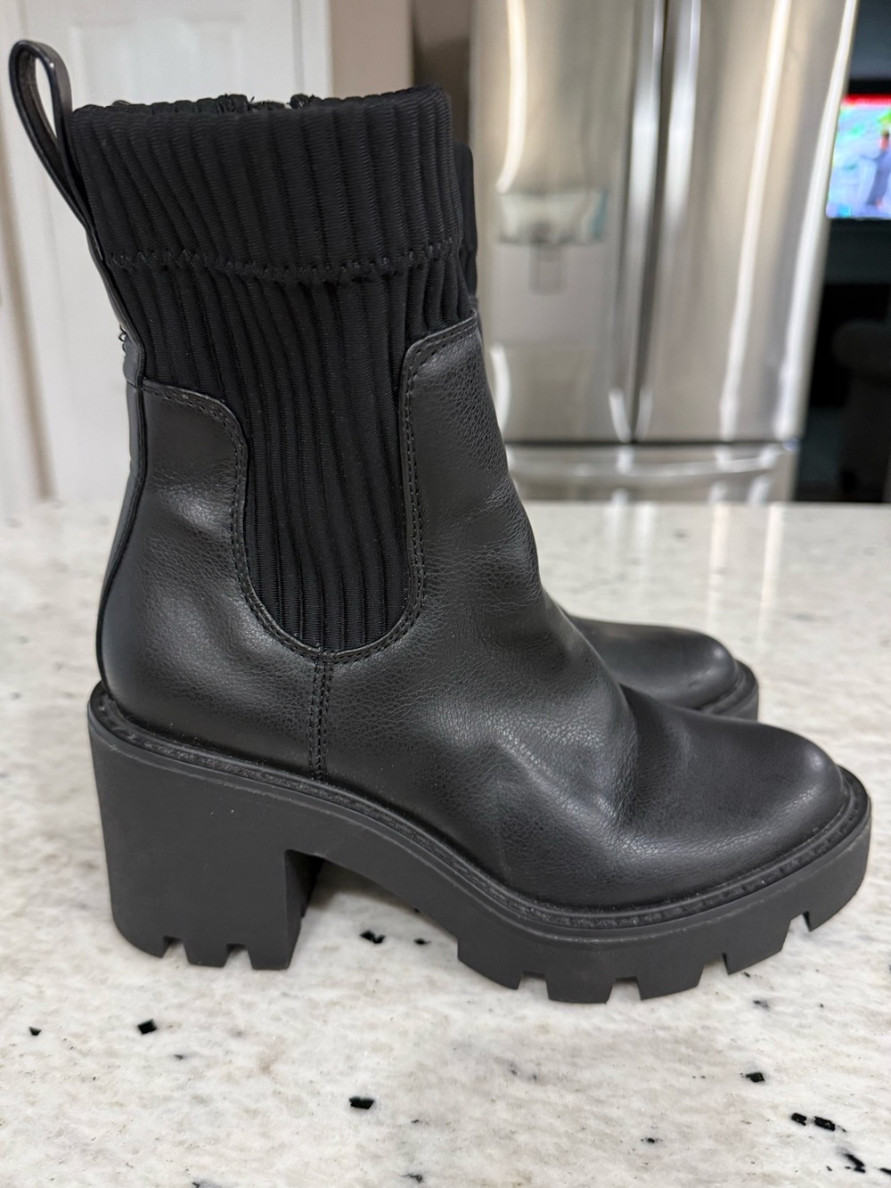 Bar iii Women's Black Chunky Chelsea Boot with Rib Knit Shaft